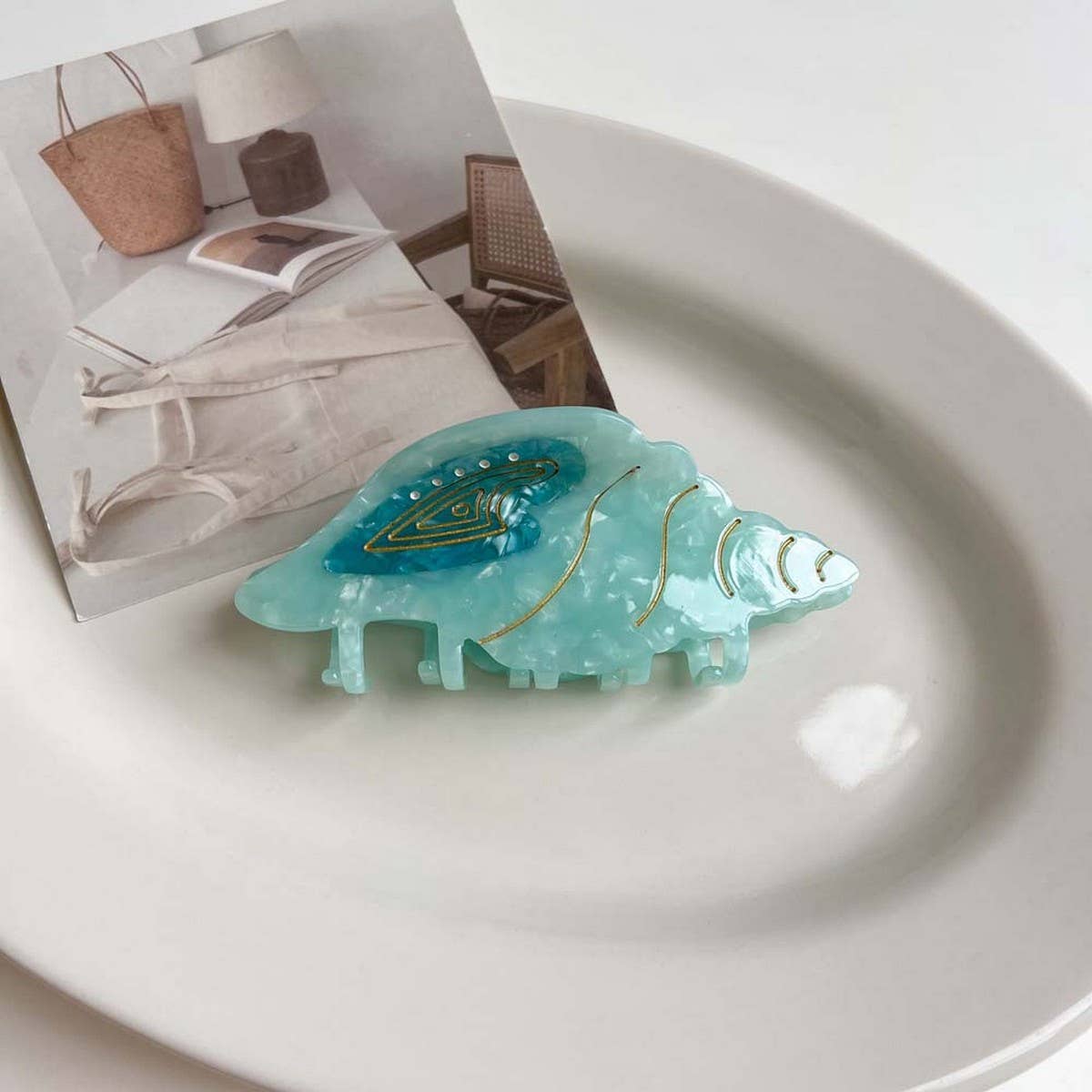 Sea Shell & Lobster Hair Claw, Ocean Animal Clip