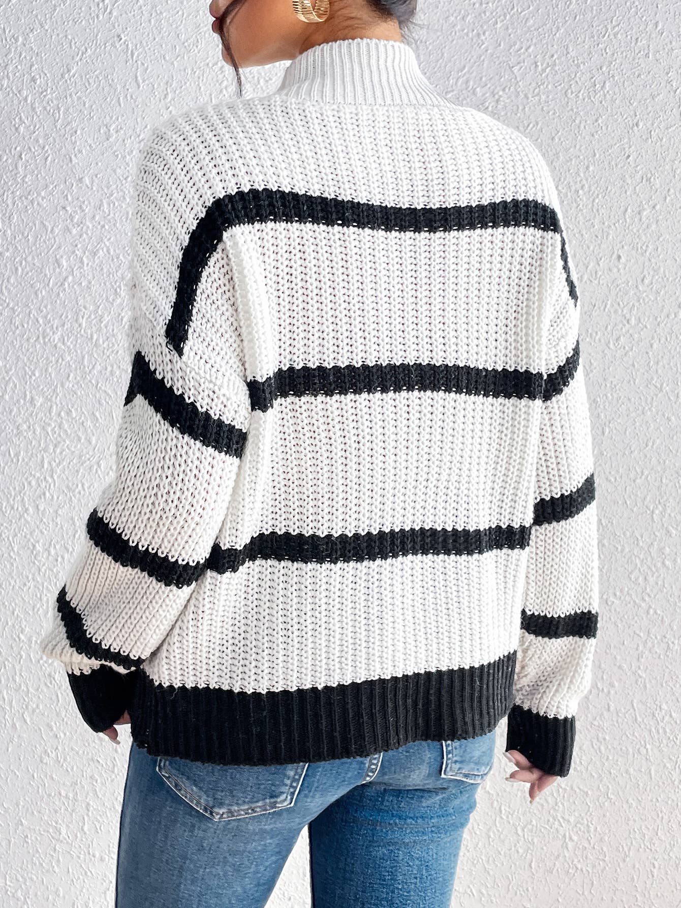 CWOSWL1164_Turtle Neck Long Sleeve Pullover Striped Sweater