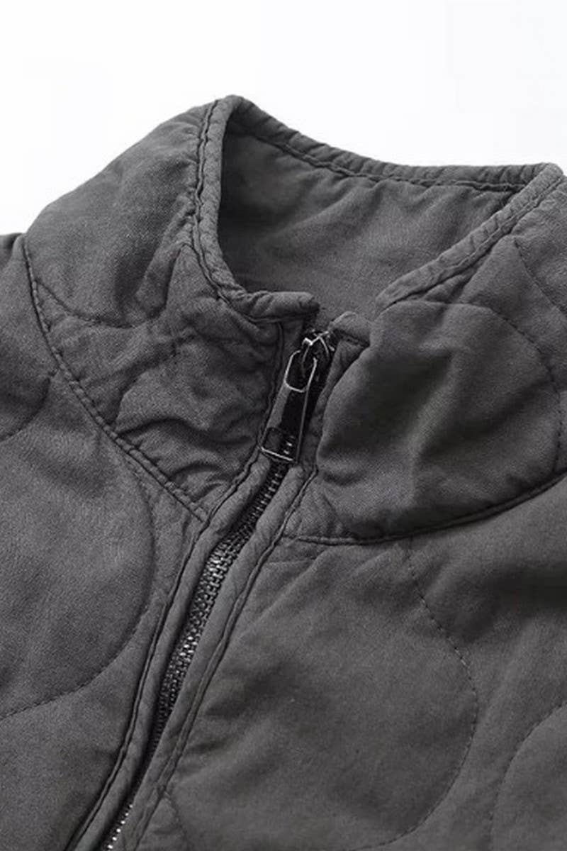 CWOCO1078_STAND COLLAR LARGE POCKET QUILTED COTTON COAT