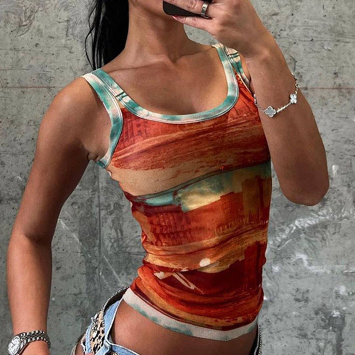 Fashion Sexy Slim Fit Crop Top with Print