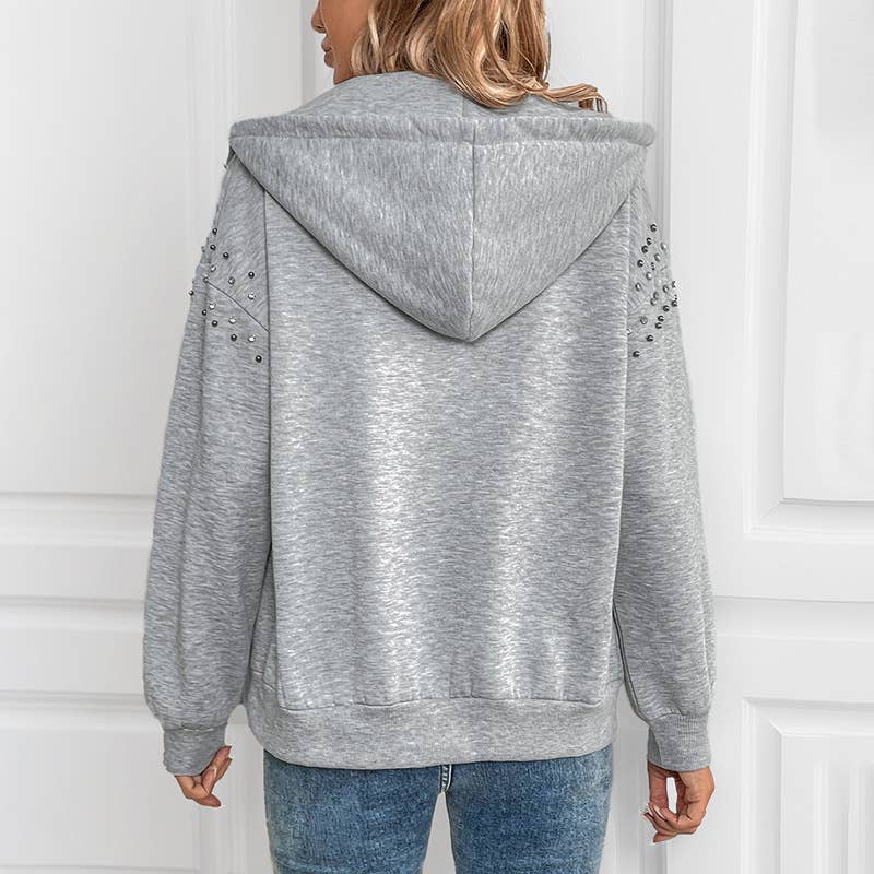 SOLID COLOR RIVET CASUAL FASHION HOODIE COAT