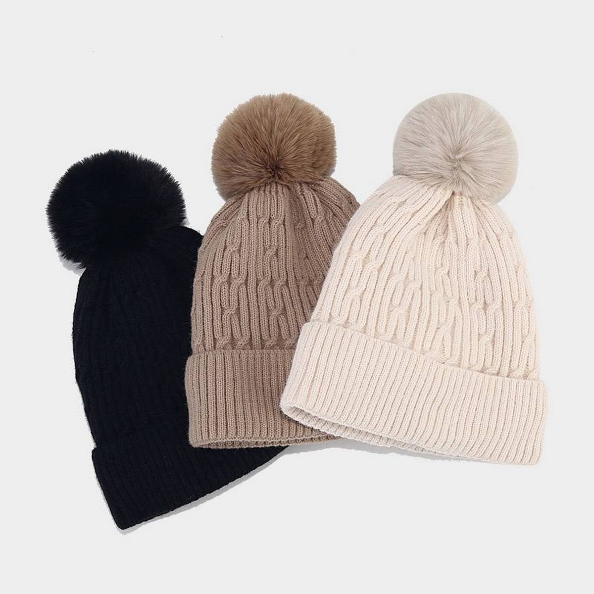OUTDOOR THICK WARM WOOL BALL KNITTED HAT_CWAH1610