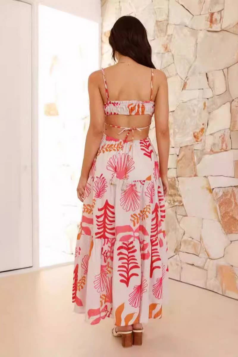 CWDMD5675_V-NECK SLEEVELESS SOLID SPLICED FLARE MAXI DRESS