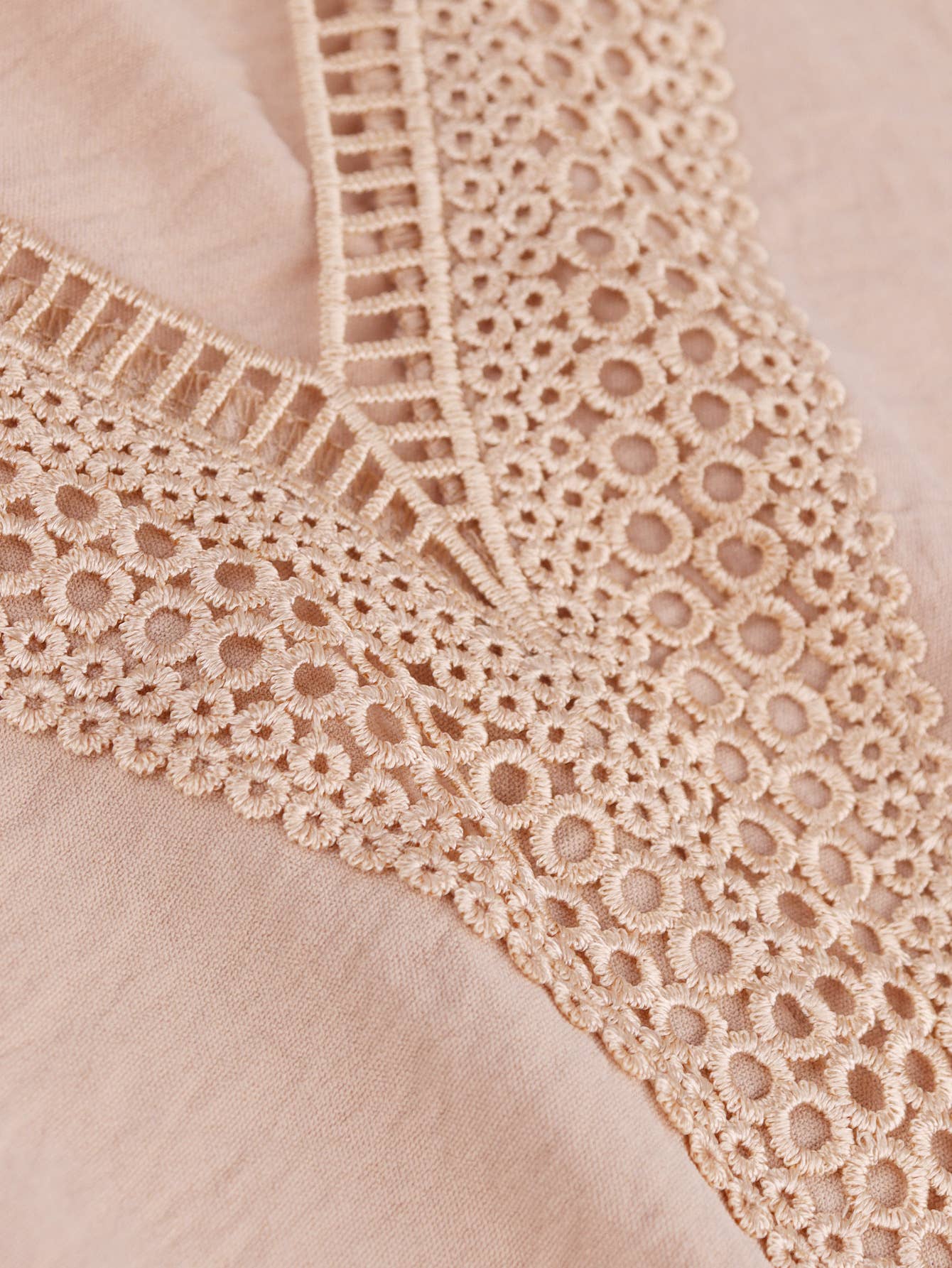 V-neck lace-trimmed lace-up short-sleeved top