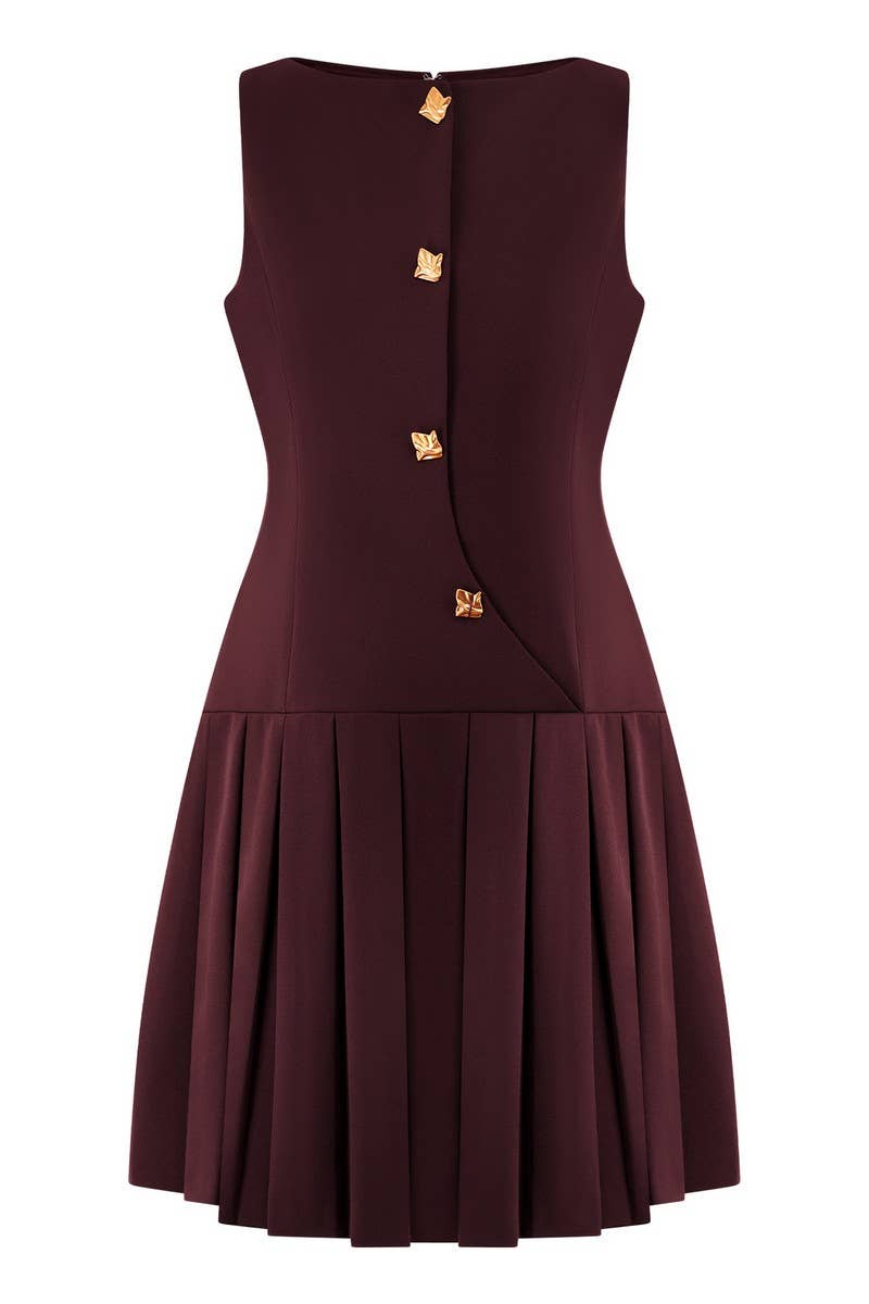 CWDSD8906_SLEEVELESS RUCHED WAIST FLARED MINI DRESS