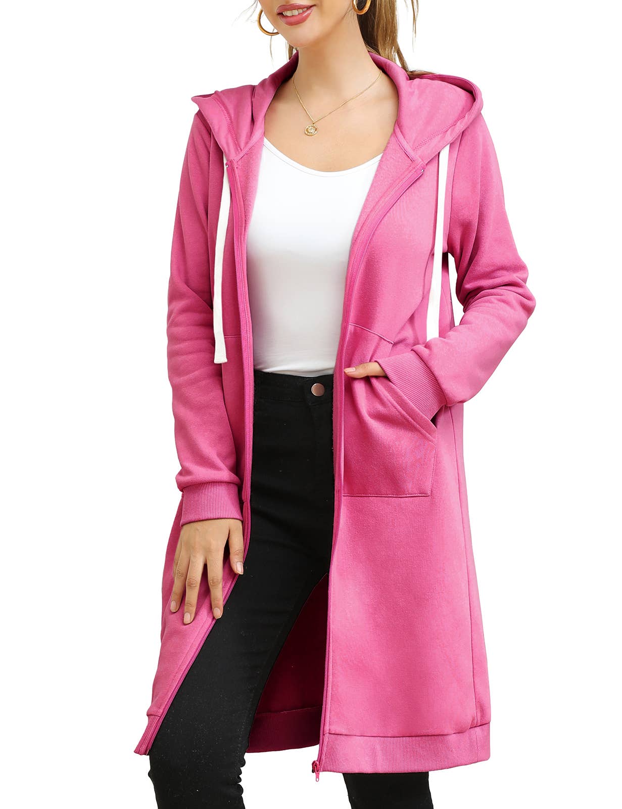 CWOHOL448_Lightweight Thin Zip-Up Hoodie Long Jacket