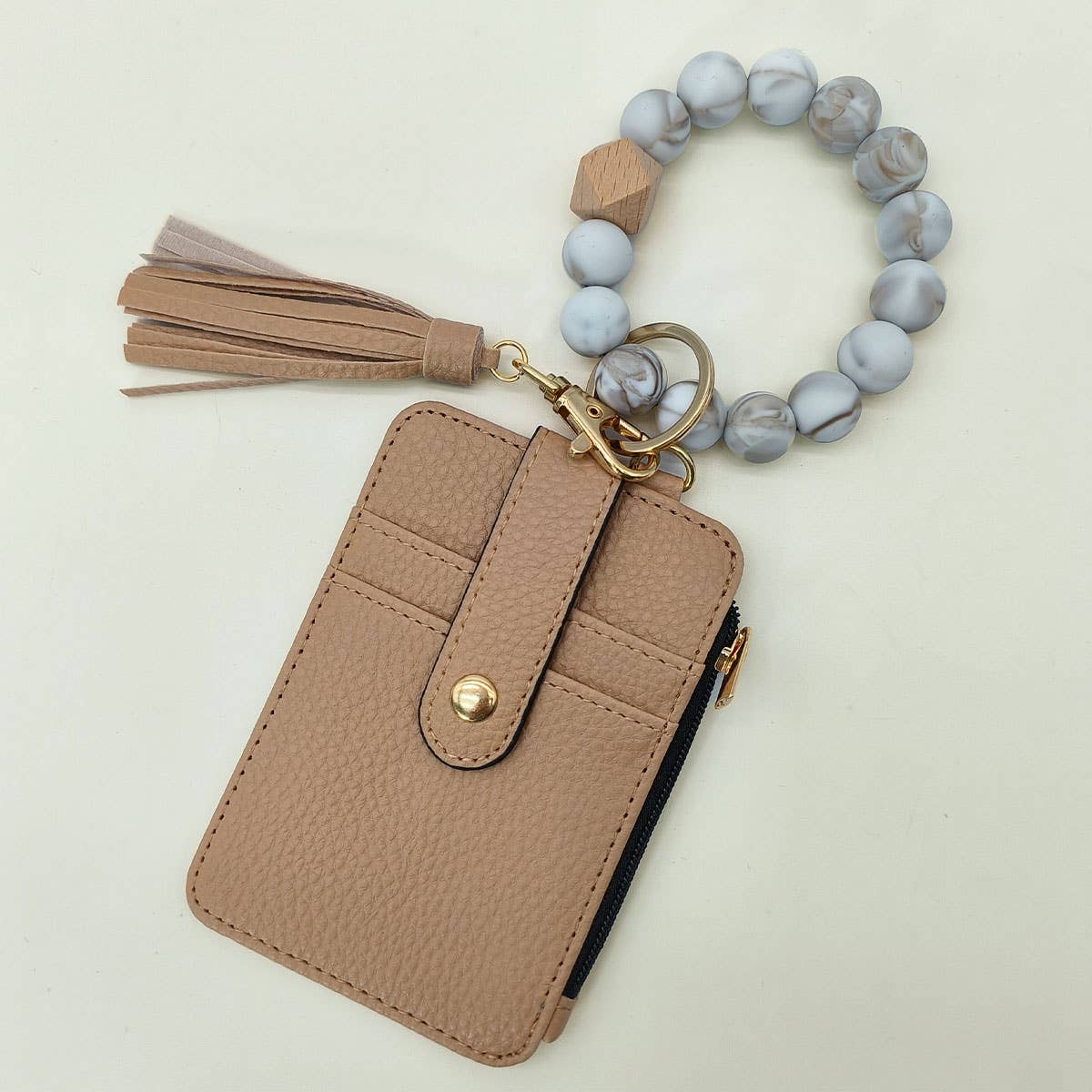 SILICONE BRACELET LEATHER WALLET TASSEL KEYCHAIN