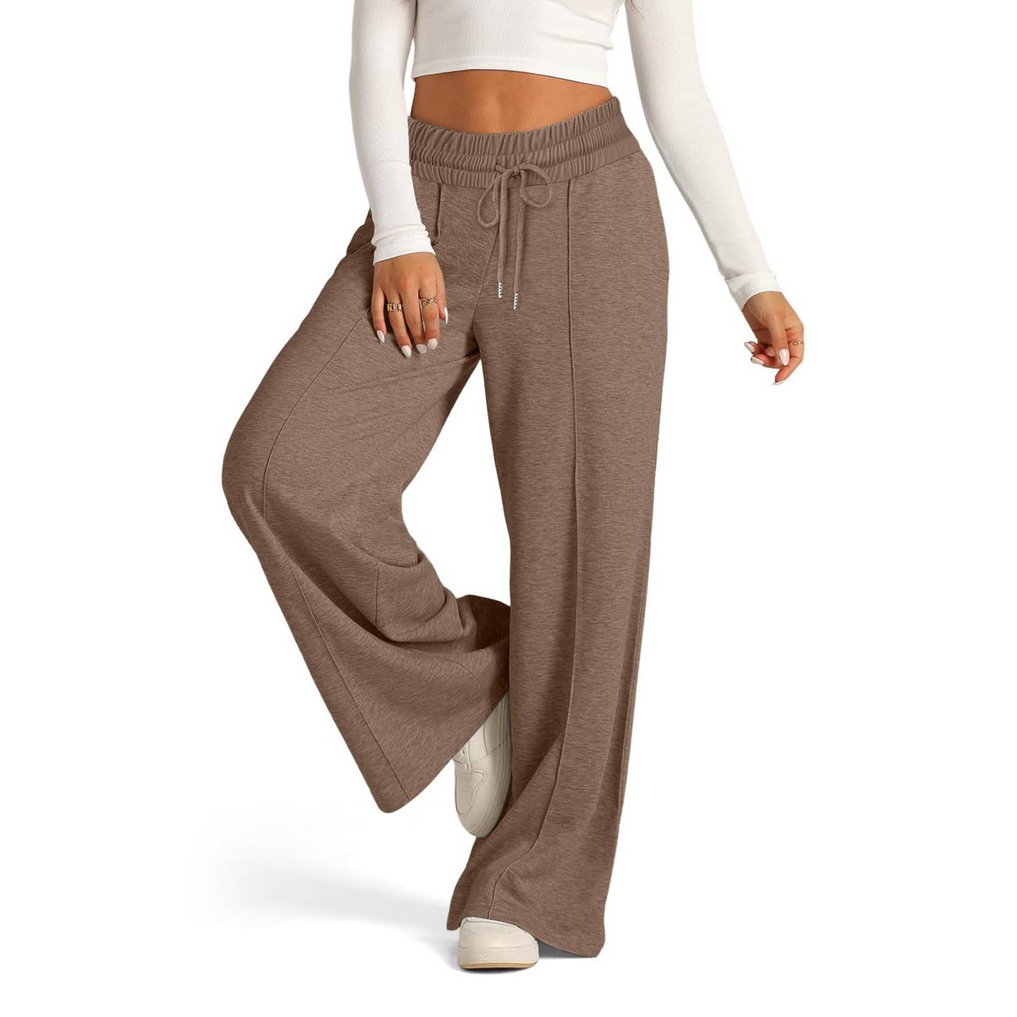 TETHERED SOLID COLOR WAIST FASHION WIDE LEG PANTS