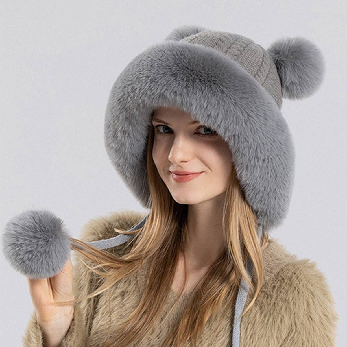 CUTE FUR BALL WARM EARMUFFS HOODIE