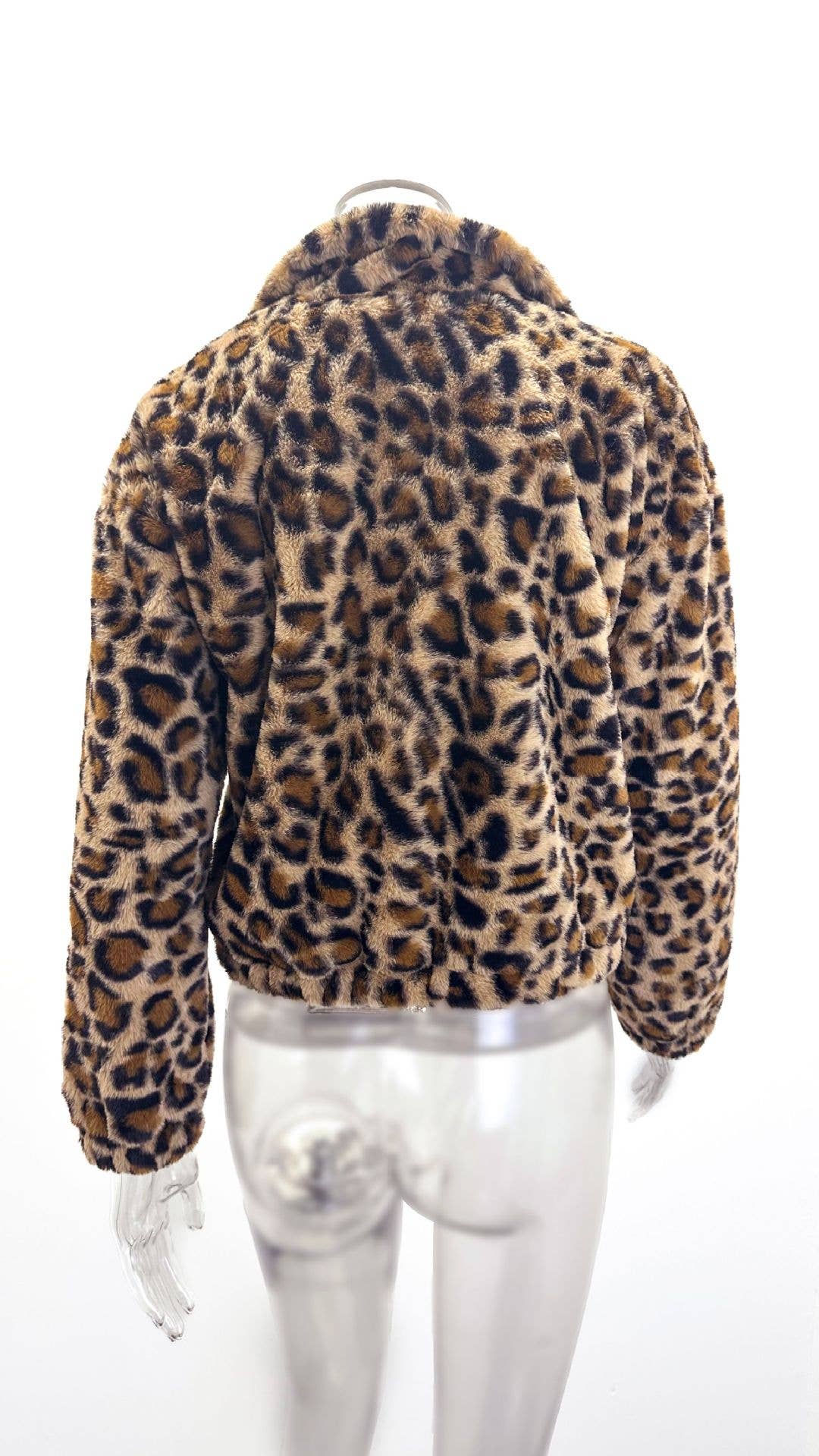 ZIPPER LONG-SLEEVED LEOPARD PRINT FLEECE JACKET