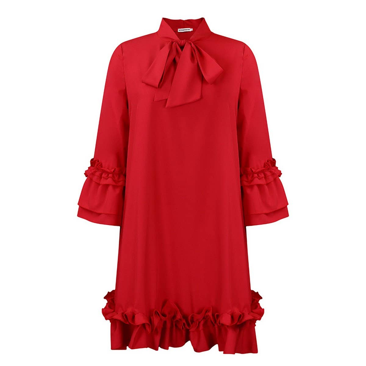 LOOSE CASUAL PLUS SIZE LOTUS LEAF SLEEVE TIE DRESS