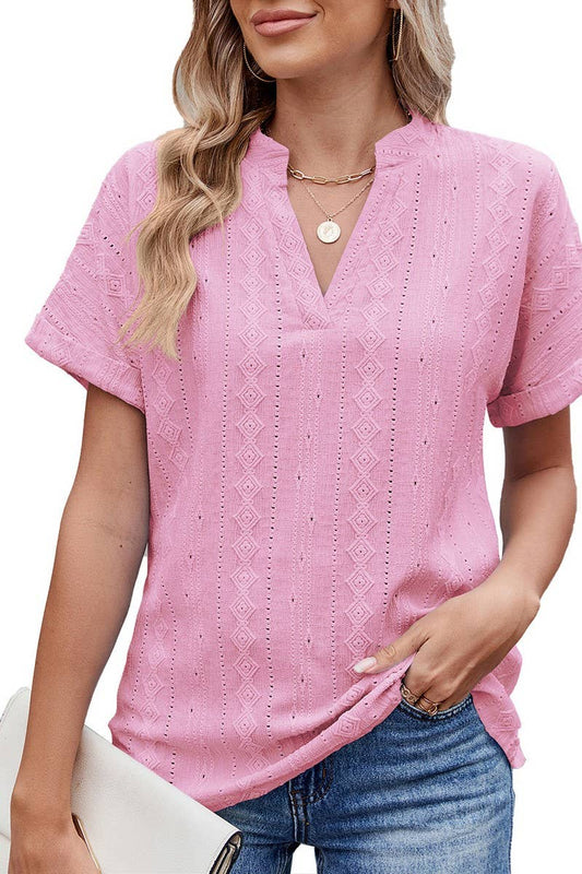 Cwtbls1723_Solid Color V-Neck Loose Casual T-Shirt Top