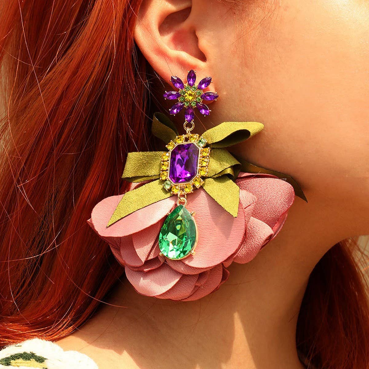 Handmade Floral Fabric Earrings Elegant Woman's