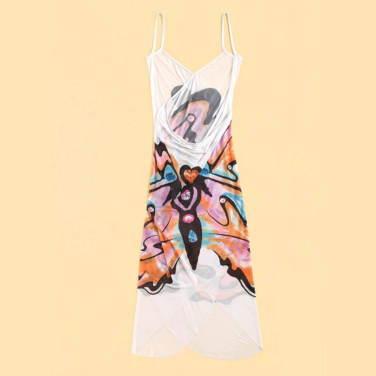 Casual Sling QuickDry Beach Dress, Butterfly Print_CWBLS0482