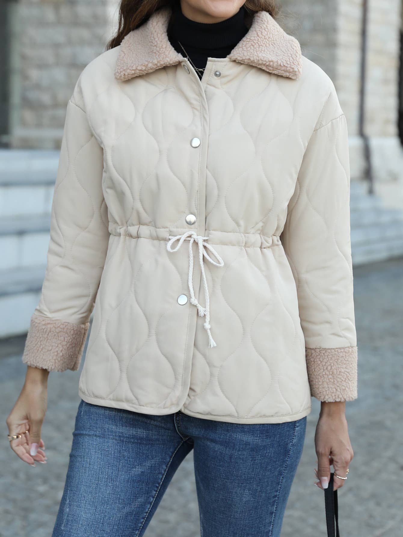 LAPEL COTTON-PADDED JACKET FUR COLLAR JACKET