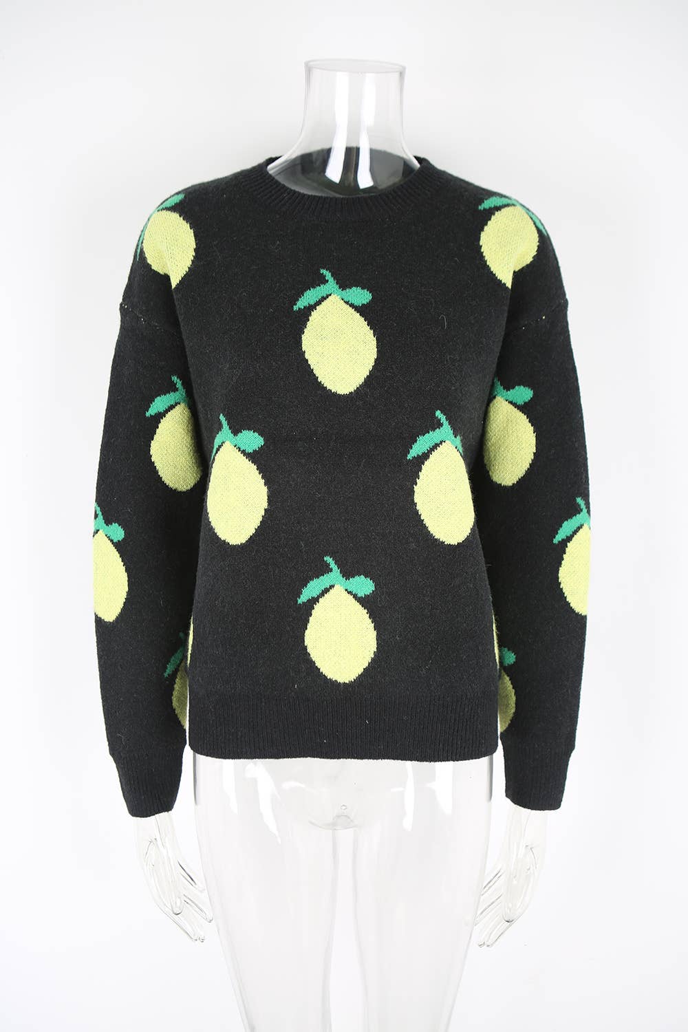 Lemon jacquard round-neck knitted sweater