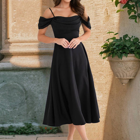 Sexy Ruched Strap Dress, Slim Fit A-Line