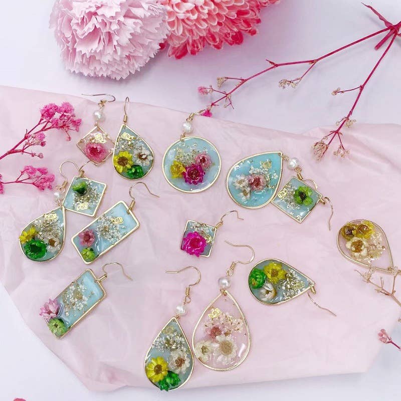 Geometric natural real dried flower earrings