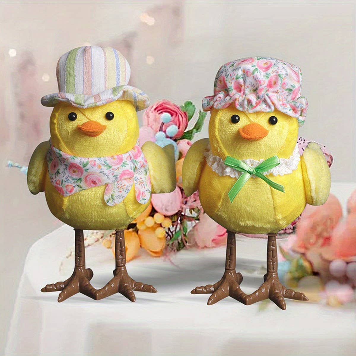 EASTER COUPLE LIGHTED YELLOW HOODED BIRD ORNAMENTS