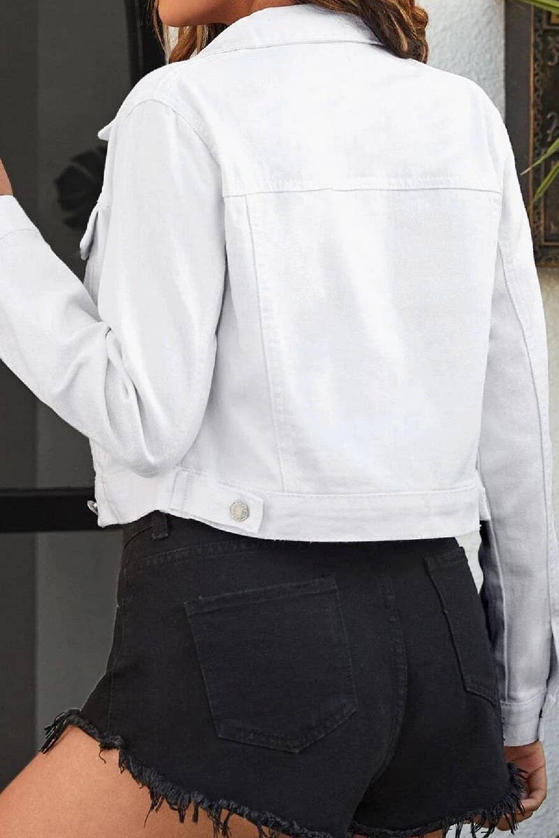 CWJJ0138_WOMEN'S CASUAL CROPPED DENIM JACKET TOP