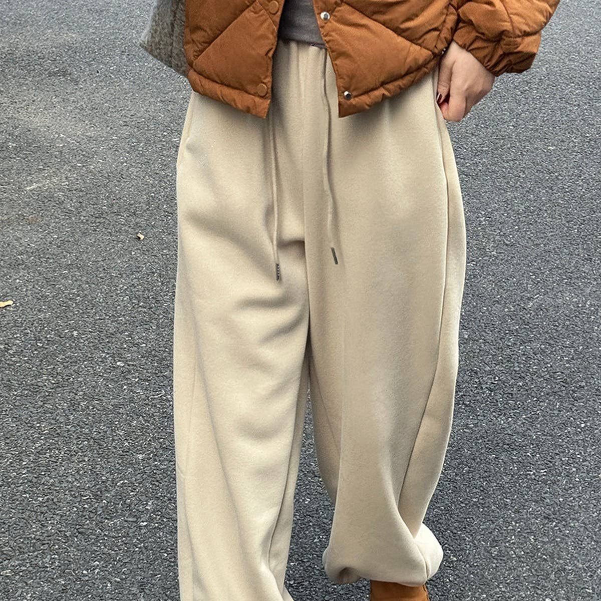 Fleece and thick warm corset wide leg sweatpants