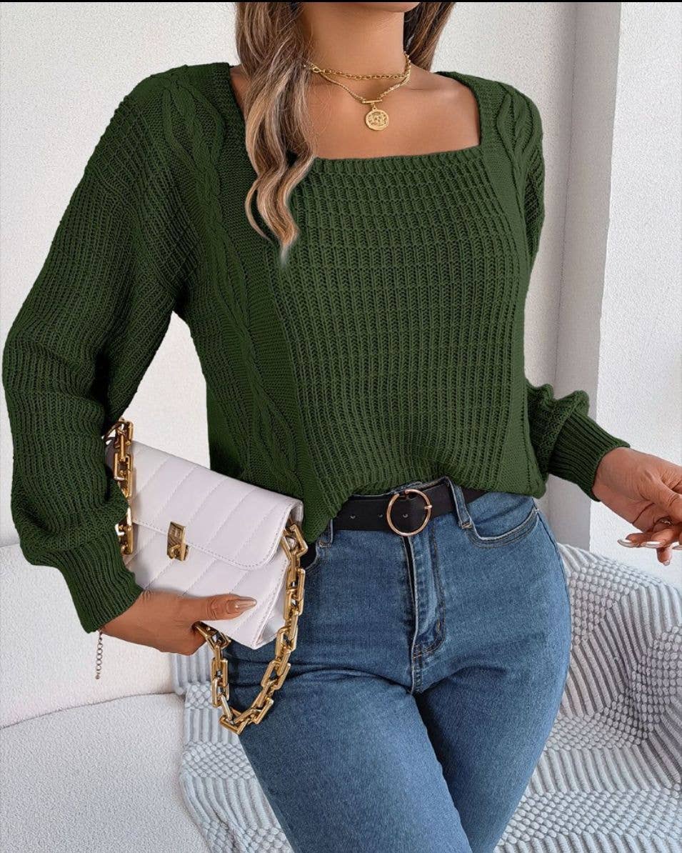 KNITWEAR PULLOVER SQUARE NECK TWIST SWEATER