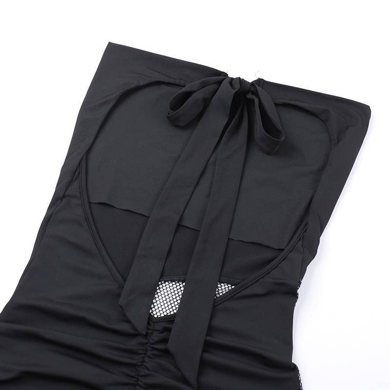 Slimming sparkling fabric patchwork halter dress