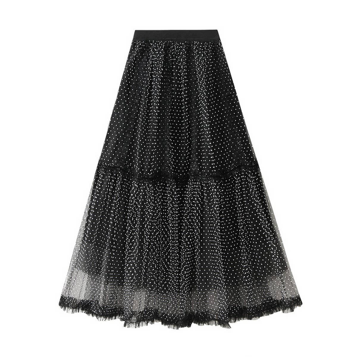 HEAVY MESH SKIRT POLKA DOT A LINE CAKE LONG SKIRT_CWBMS0291