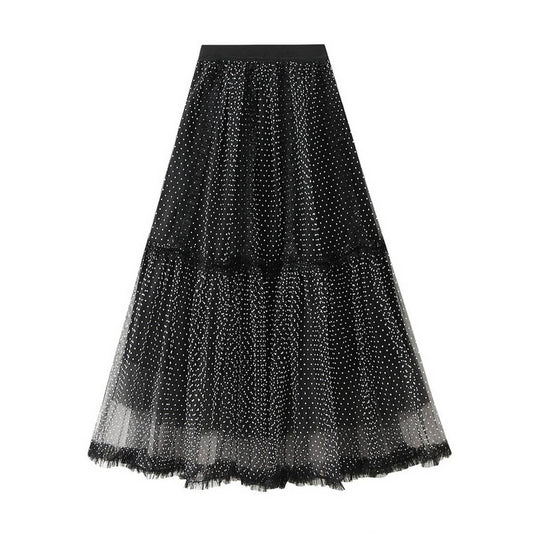 HEAVY MESH SKIRT POLKA DOT A-LINE CAKE LONG SKIRT