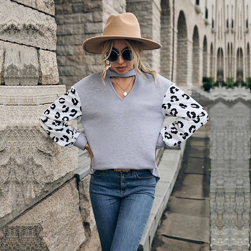 LEOPARD PRINT PATCHWORK CASUAL HOLLOW KNIT