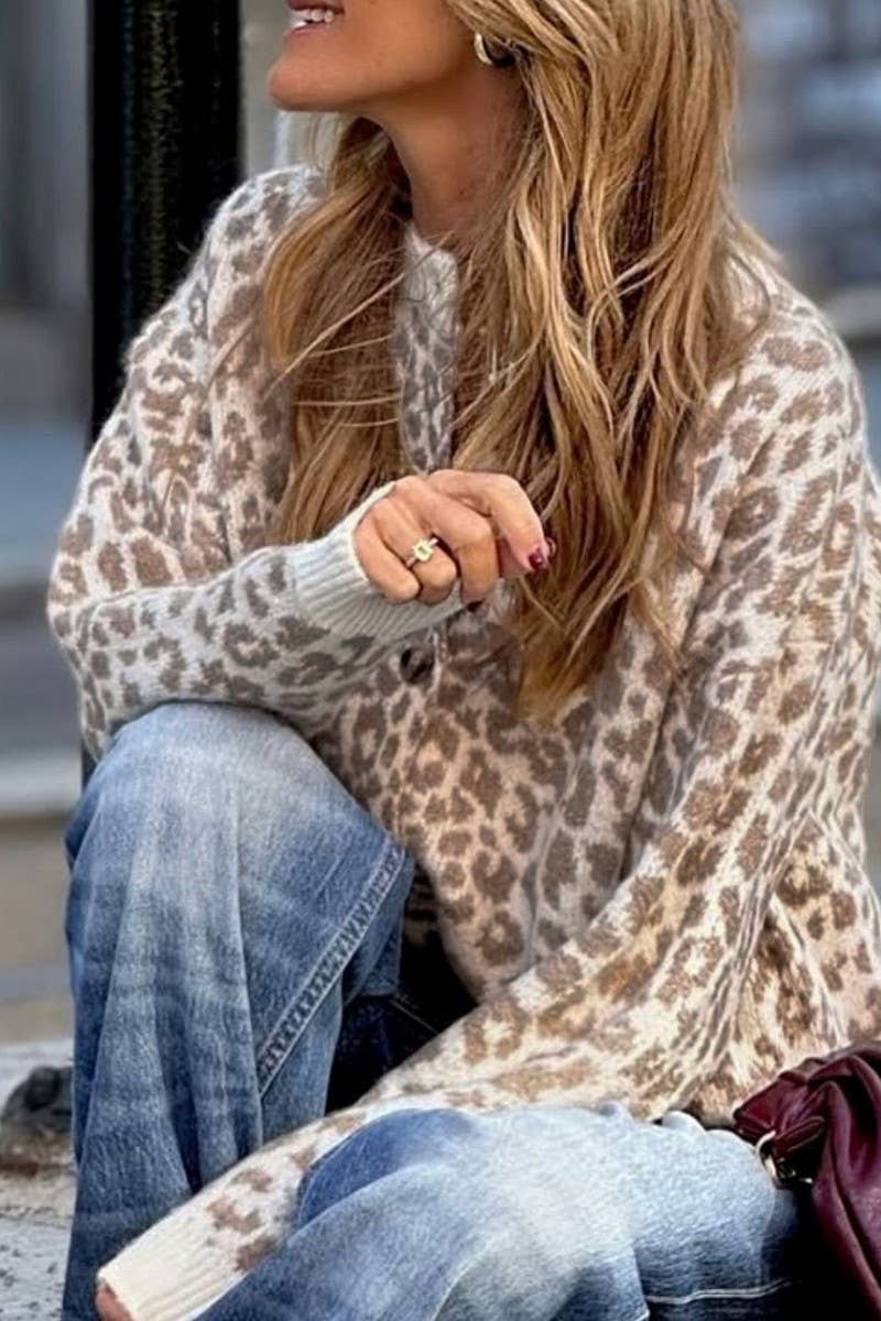 CWOCAL00700_LOOSE LEOPARD PRINT CREWNECK KNIT CARDIGAN