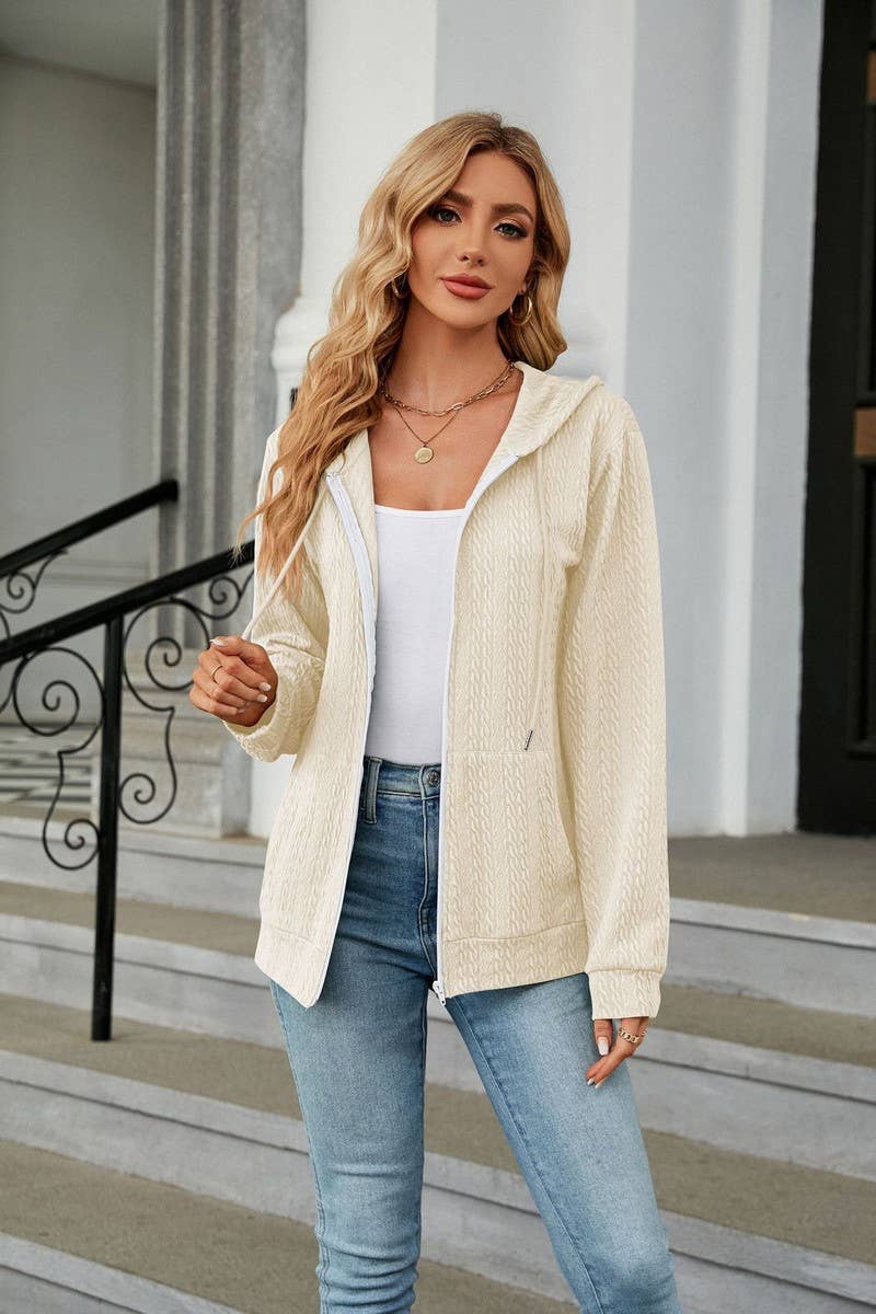 CWOHOL0931_LONG SLEEVE HOODED ZIPPER POCKET SWEATSHIRT COATS