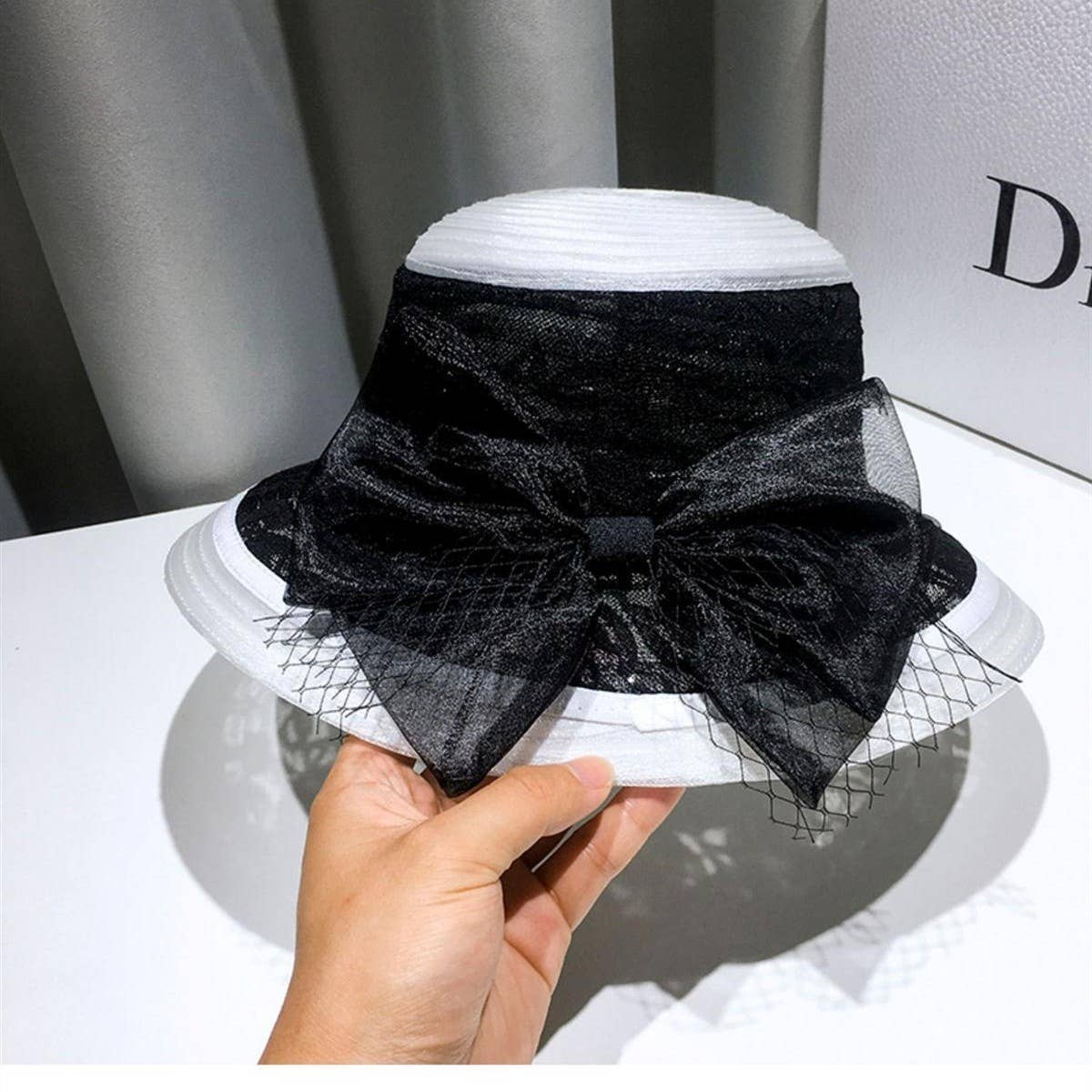 HEPBURN STYLE COLOR BLOCK RETRO SUN HAT_CWAH1451