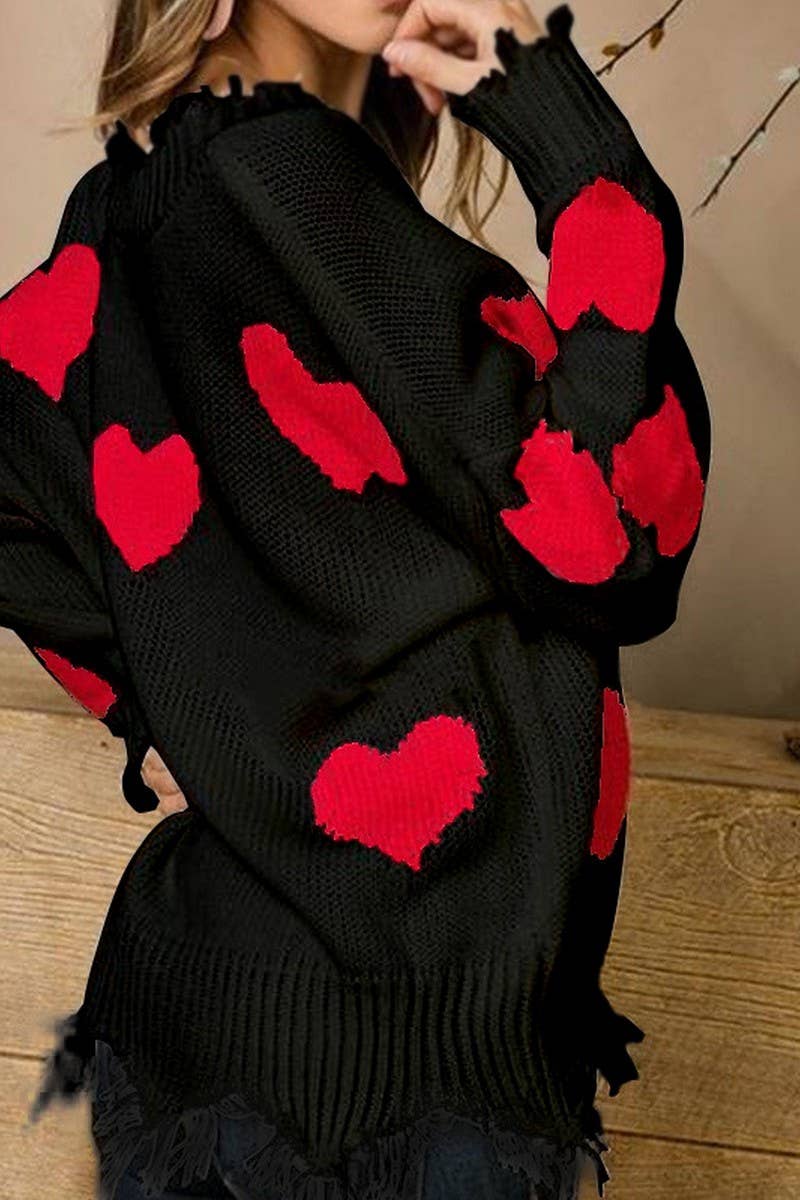 CWOSWL07358_VALENTINE'S HEART PATCH V NECK KNIT SWEATER