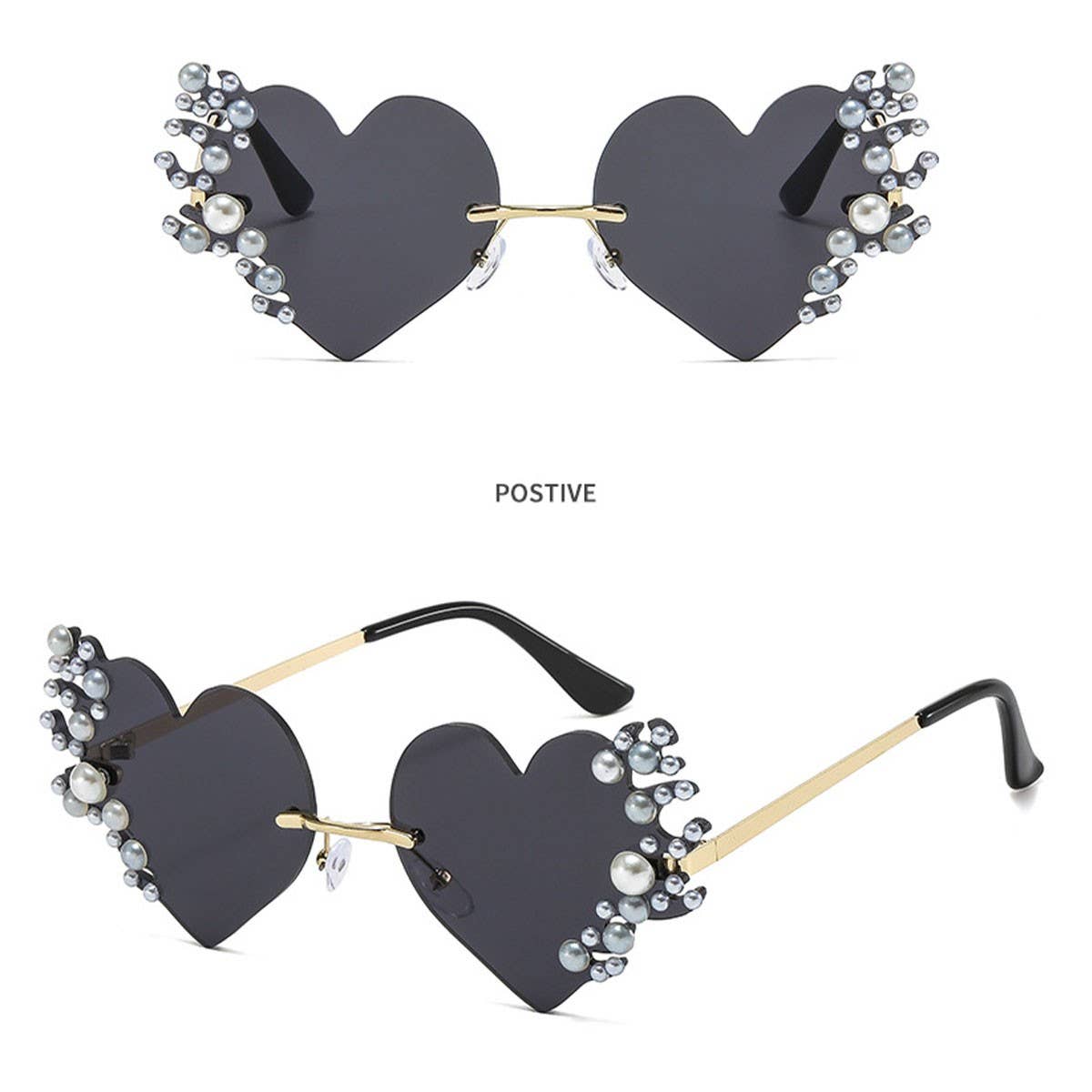 METAL RIMLESS PEARL HEART TEARS SUNGLASSES