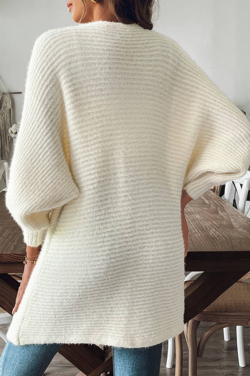 CWOSWL07392_WOMEN FUR KNIT CARDIGAN SWEATER JACKET