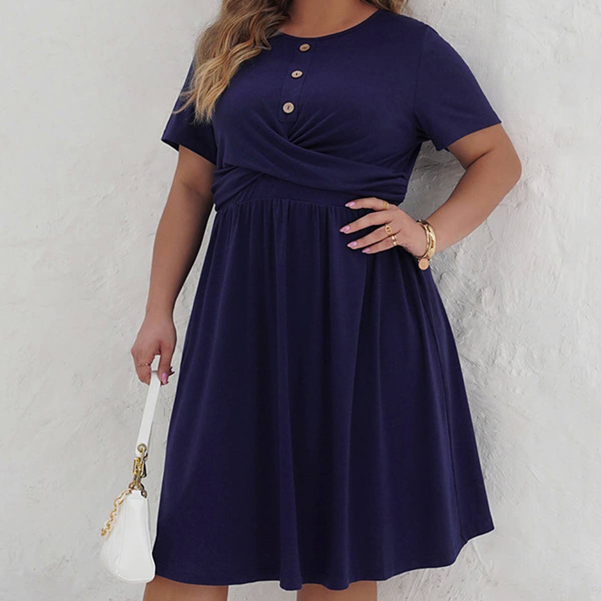 WOMEN'S PLUS SIZE CASUAL ROUND NECK SLIMMING DRESS_CWDSD3145