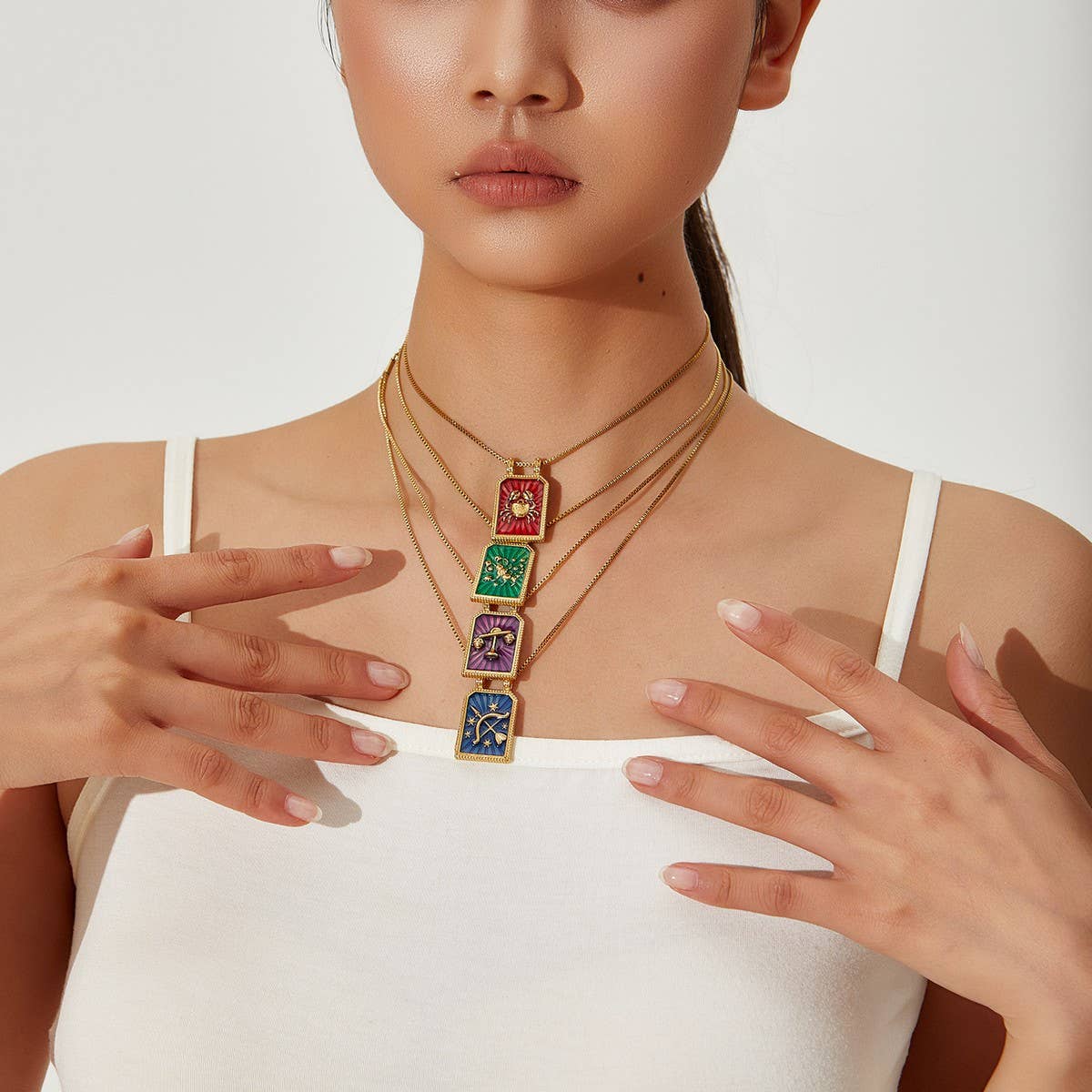 Vintage Square Zodiac Necklace with Enamel