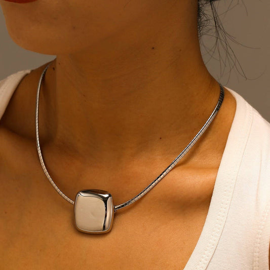 Minimalist 18K Steel Square Necklace,Fade-Resistant