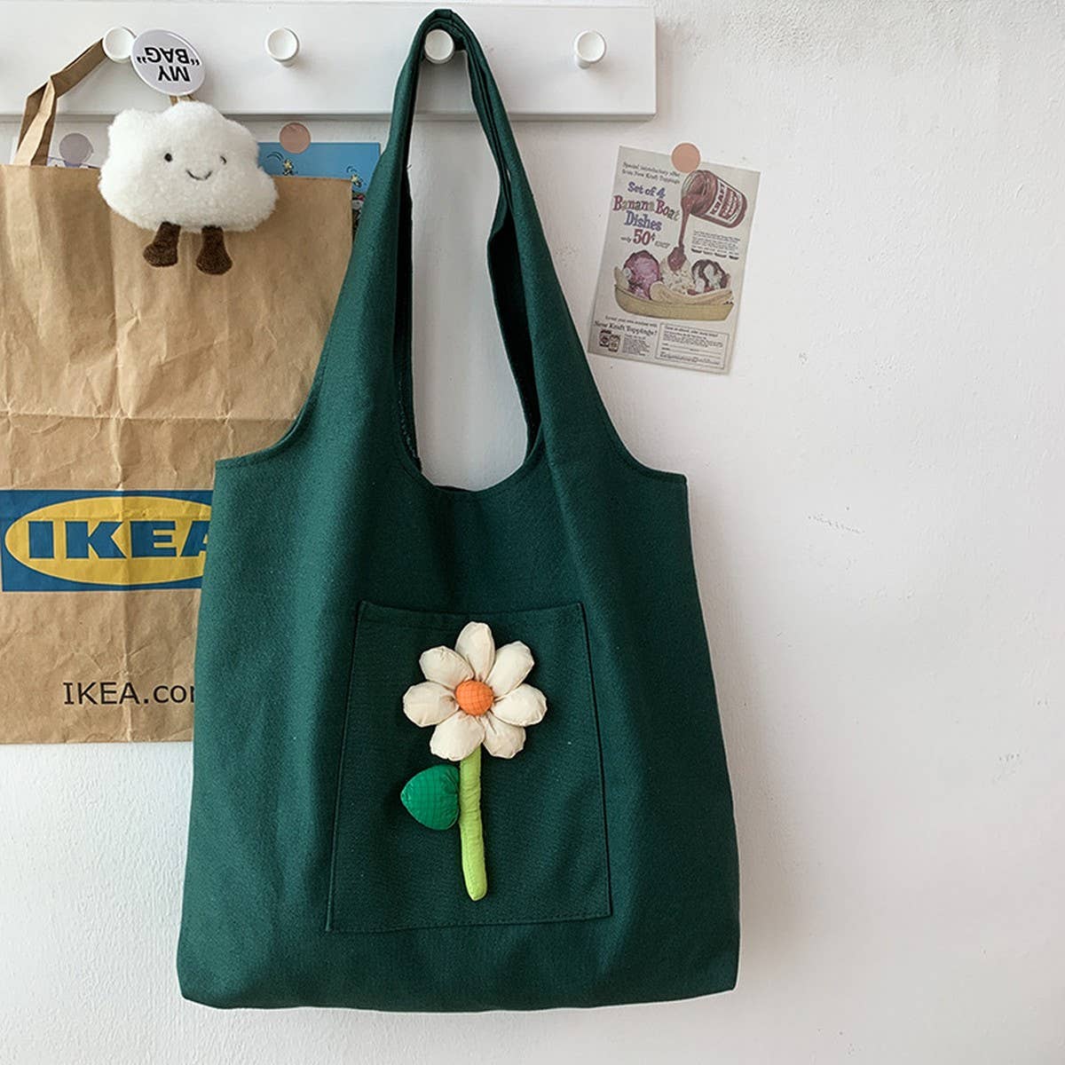 TOTE BAG CANVAS FEATURING DELICATE FLORAL DESIGN _CWAB2049