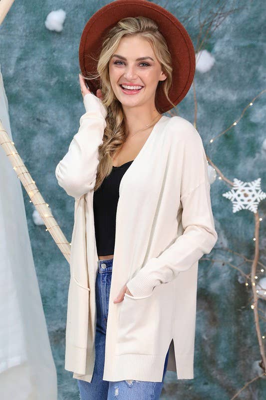 CWOSWL061_LOOSE FIT WITH POCKET SWEATER CARDIGAN_B30314