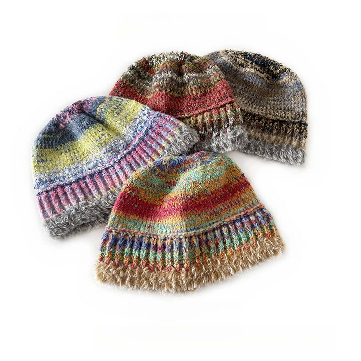 ADULT KNITTED HAT COLORFUL STRIPED BUCKET HAT_CWAH2051