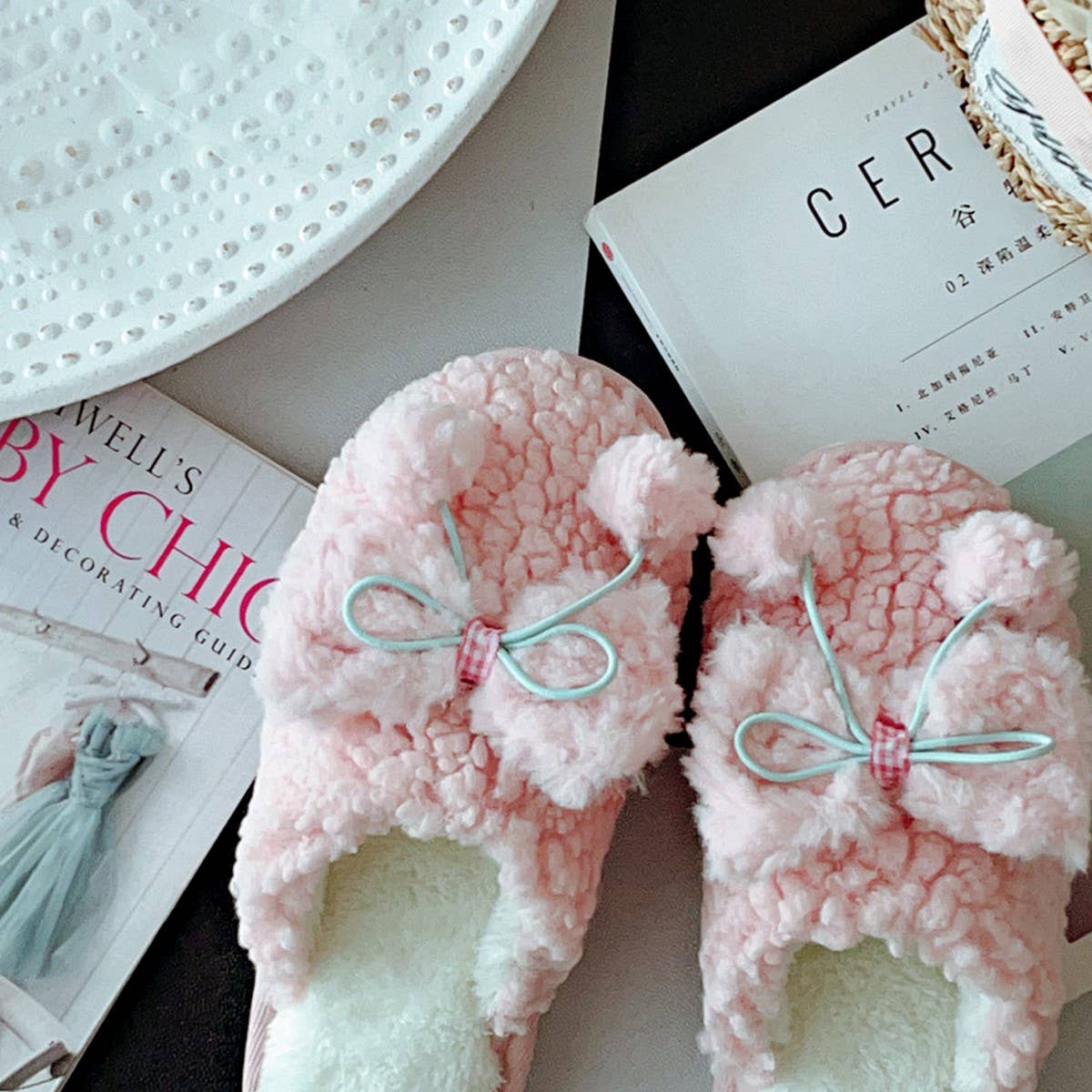 NEW STYLE PLUSH BOW COTTON SLIPPERS FOR WOMEN_CWMM2945