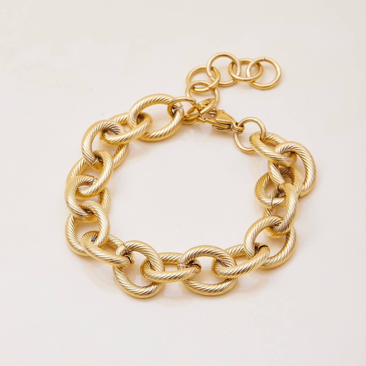 Thick Ribbed Cross Chain Bracelet, 18K Gold Steel