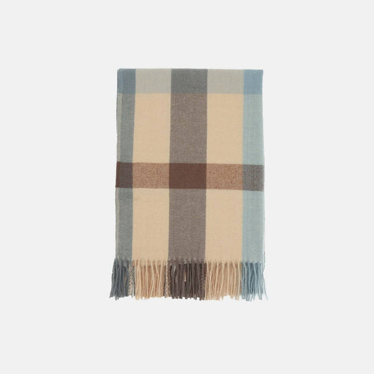 Faux Cashmere Plaid Scarf with Tassels for Winter