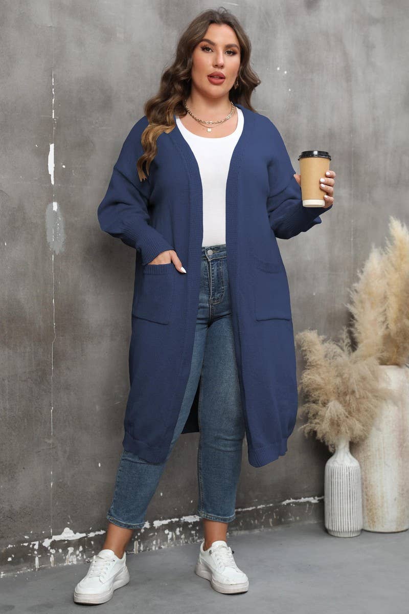 CWOSWL1568_PLUS Size Casual Open Front Long Cardigan Sweater