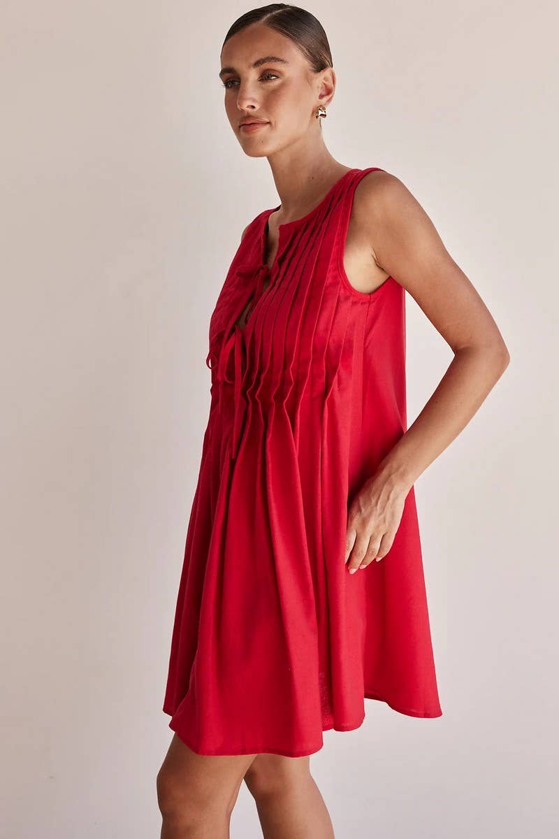 CWDSD7740_SOLID COLOR V NECK RIBBED TANK DRESS