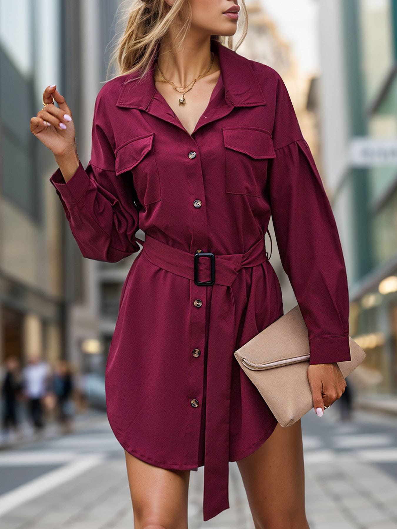 VINTAGE SLIM LONG-SLEEVED SHIRT DRESS