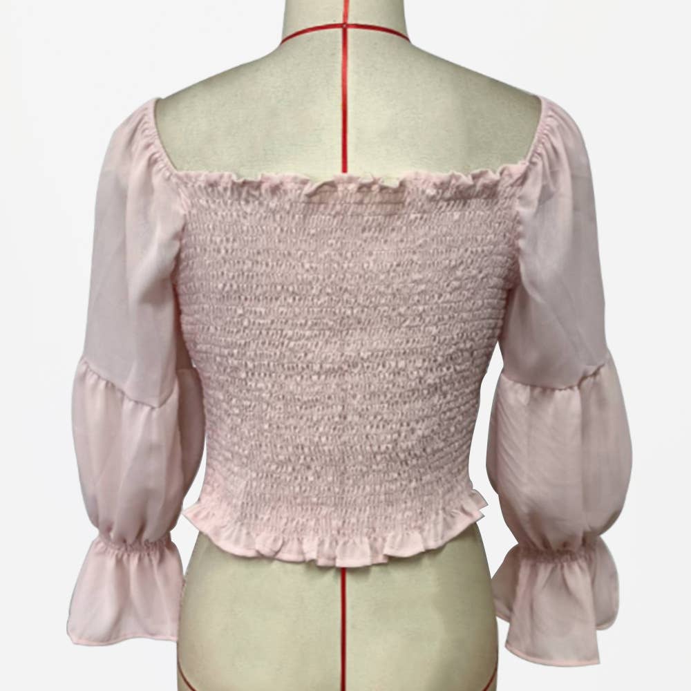 Solid color Korean-style flared sleeves shirt