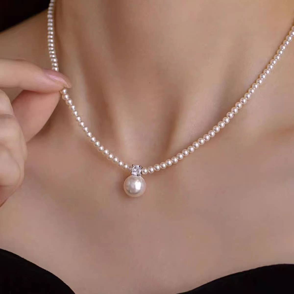 Broken silver beads pearl collarbone chain
